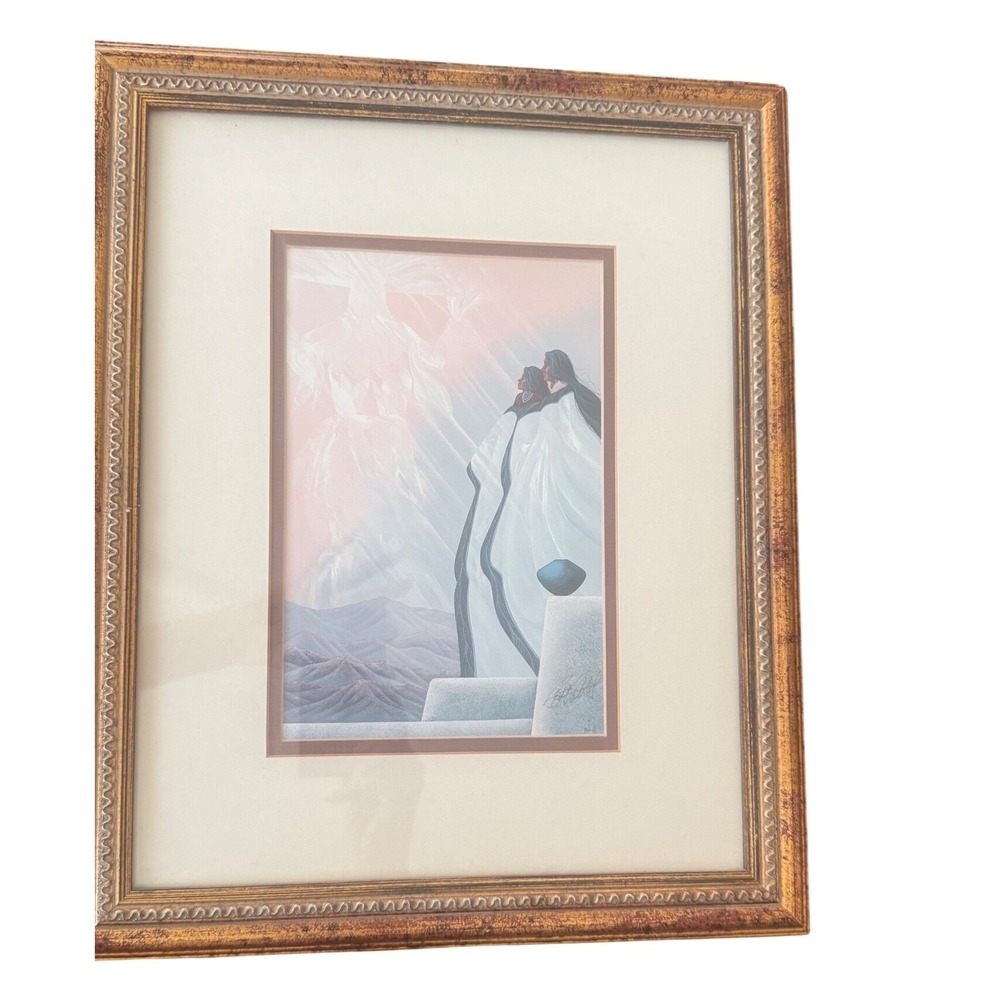Bill Rabbit Our Hearts Are One Native American Art Print Framed Signed 12.5x15.5